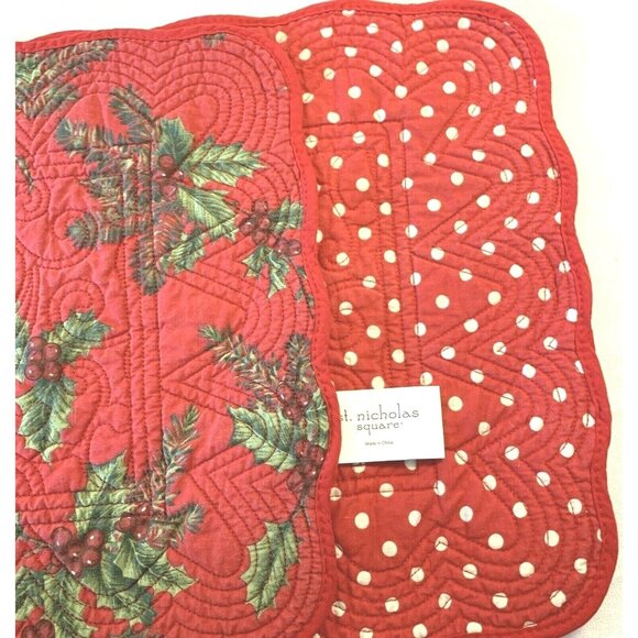 St. Nicholas Square Double Sided Red Ivy & Polka Dot Christmas Table Runner 50" - Picture 4 of 12
